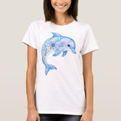 Bloemensierde aardewerk kunst dolfijn t-shirt (Voorkant)
