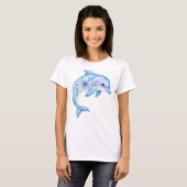 Bloemensierde aardewerk kunst dolfijn t-shirt (Voorkant volledig)