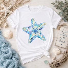 Bloemensierde aardewerk kunst zeester t-shirt