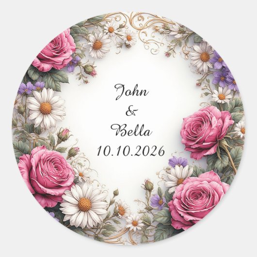 Bloemensierkrans Ronde Sticker (Voorkant)