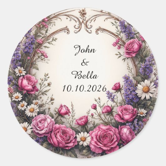 Bloemensierkrans Ronde Sticker (Voorkant)