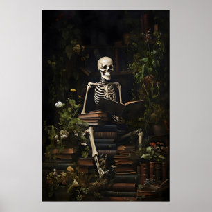 Bloemenskelet Boeken Bibliotheekprint, Schedel Don Poster