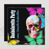Bloemenskelet en vlinders vrijgezellenfeest kaart (Voorkant / Achterkant)
