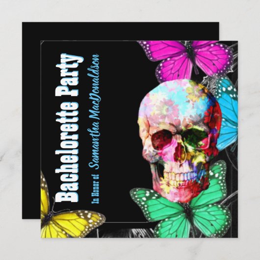 Bloemenskelet en vlinders vrijgezellenfeest kaart (Voorkant / Achterkant)