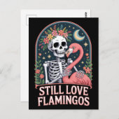 Bloemenskelet Flamingo Halloween Briefkaart (Voorkant / Achterkant)