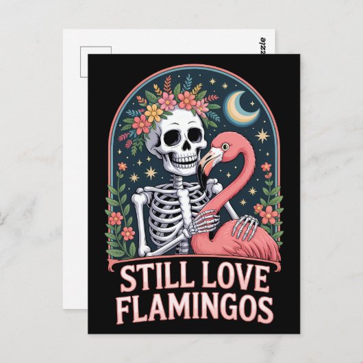 Bloemenskelet Flamingo Halloween Briefkaart (Voorkant / Achterkant)