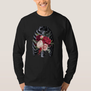 Bloemenskelet Röntgen Ribbenkast Bloem Goth Hallow T-shirt