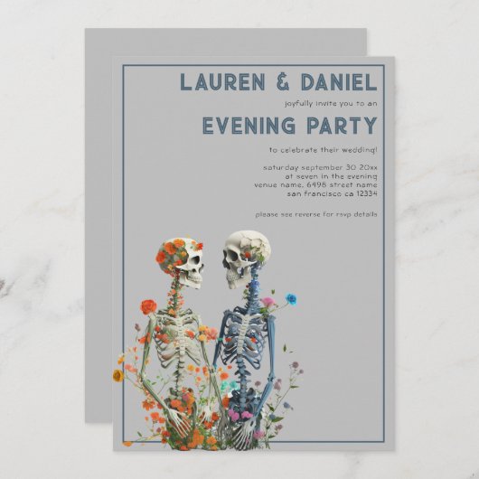 Bloemenskelet Stel QR Bruiloft Avondfeest Kaart (Voorkant / Achterkant)