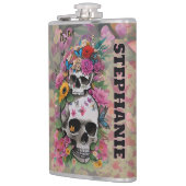 Bloemenskeletten Luipaardprint Aanpasbare Naam Heupfles (Links)