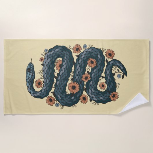 Bloemenslang (blauw) strandlaken (Voorkant)