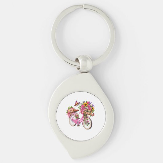 Bloemensleutelhanger 'Optimisme' – Roze fiets met Sleutelhanger (Voorkant)