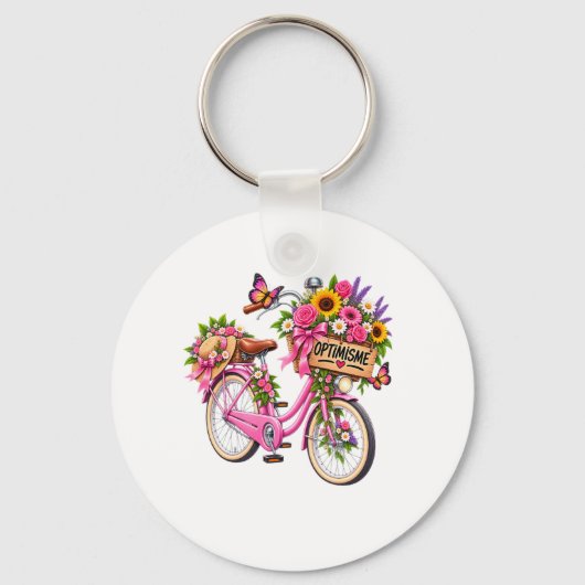 Bloemensleutelhanger 'Optimisme' – Roze fiets met Sleutelhanger (Voorkant)