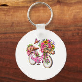Bloemensleutelhanger 'Optimisme' – Roze fiets met Sleutelhanger (Voorkant)