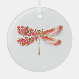 Bloemenslibel met juwelen sakura glas ornament