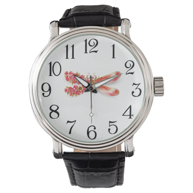 Bloemenslibel met juwelen sakura horloge (Voorkant)