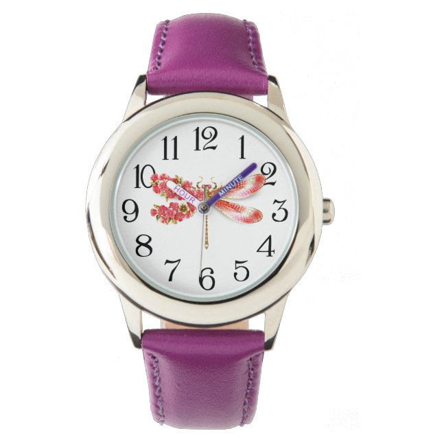 Bloemenslibel met juwelen sakura horloge (Voorkant)