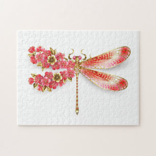 Bloemenslibel met juwelen sakura legpuzzel