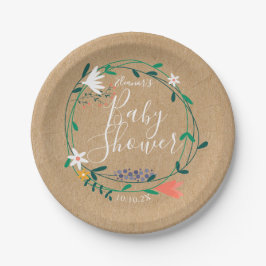 Bloemenslingel Baby Shower / Sprinkle Rustic Boho Papieren Bordje