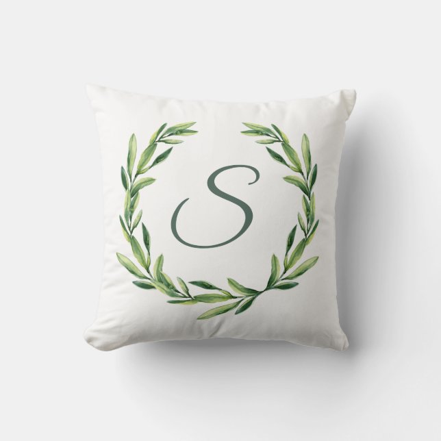 Bloemenslinger Aangepaste Monogram Initiaal Kussen (Voorkant)