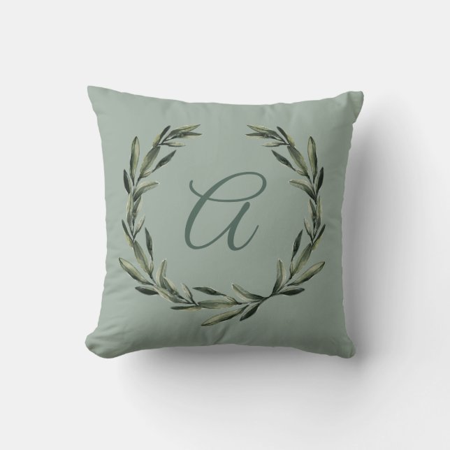 Bloemenslinger Aangepaste Monogram Initiaal Kussen (Voorkant)