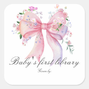 Bloemenslinger Baby shower - baby's eerste bibliot Vierkante Sticker