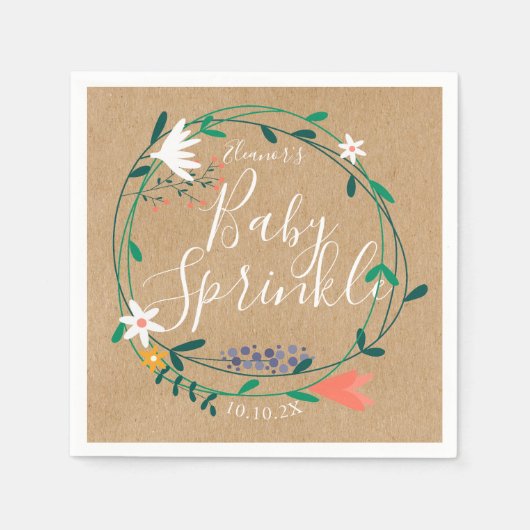 Bloemenslinger Babyfeest / Shower Rustieke Boho Servet (Voorkant)