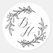 Bloemenslinger Bruiloft Initiaal Monogram Ronde Sticker (Voorkant)