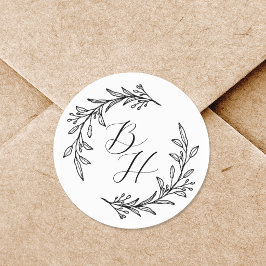 Bloemenslinger Bruiloft Initiaal Monogram Ronde Sticker