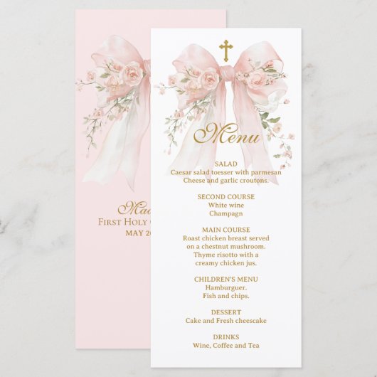 Bloemenslinger Eerste Heilige Communie - Coquette Menu (Voorkant / Achterkant)