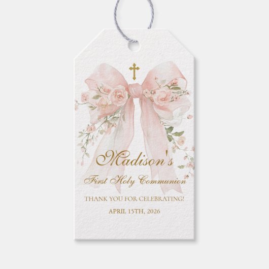 Bloemenslinger Eerste Heilige Communie Favor Tag Cadeaulabel (Voorkant)