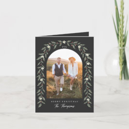 Bloemenslinger Gebogen Foto Zwarte Kerstkaart Feestdagen Kaart