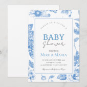 Bloemenslinger jongens babyshower uitnodiging (Voorkant / Achterkant)