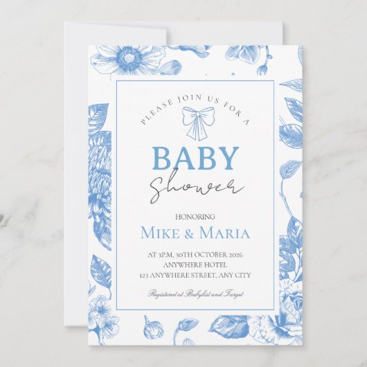 Bloemenslinger jongens babyshower uitnodiging (Voorkant)