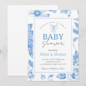 Bloemenslinger jongens babyshower uitnodiging (Voorkant / Achterkant)