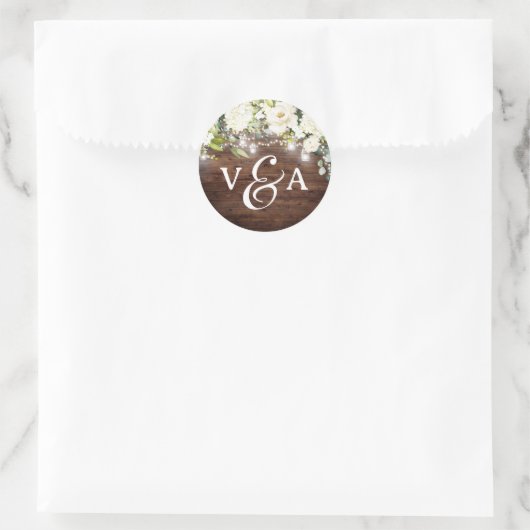 Bloemenslinger Lichtjes Monogram Huwelijkssticker Ronde Sticker (Tas)