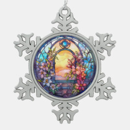 Bloemenslinger met Sunset Sined-Glass Look Tin Sneeuwvlok Ornament