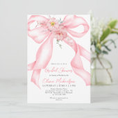 Bloemenslinger Roze Lint Boho Coquette Bruiloft Fe Kaart (Staand voorkant)