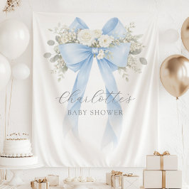 Bloemenslingering Blauwe Strik Jongens Baby Shower Wandkleed