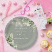 Bloemenslingerlichten in saliegroen voor de bruilo papieren bordje (Feest)