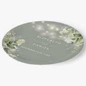 Bloemenslingerlichten in saliegroen voor de bruilo papieren bordje (Gekanteld)