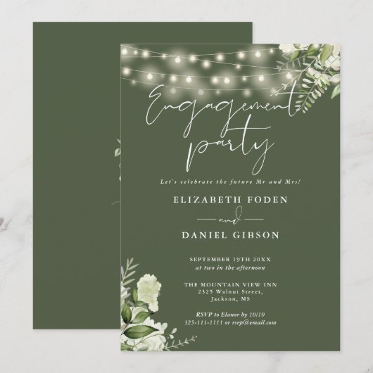 Bloemenslingerlichten Olijfgroen Verlovingsfeest Kaart (Voorkant / Achterkant)