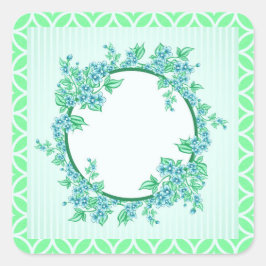 Bloemenslingers Blauwe Munt en Witte Vierkante Sti Sticker