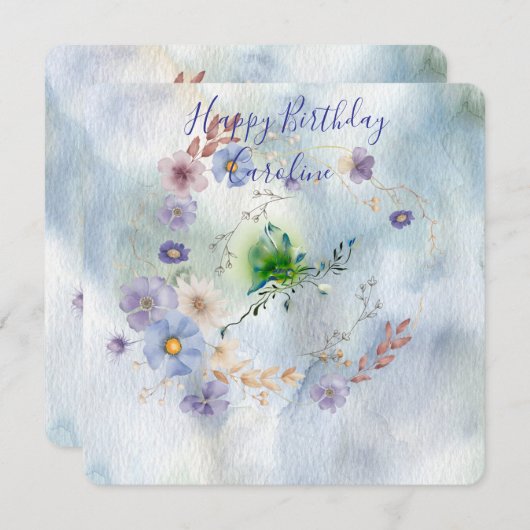 Bloemenslingers en grillige verjaardagsuitnodiging (Voorkant / Achterkant)