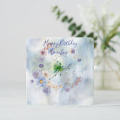 Bloemenslingers en grillige verjaardagsuitnodiging (Staand voorkant)