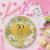 Bloemenslingers Gouden Folie 50ste Huwelijksverjaa Papieren Bordje (Feest)
