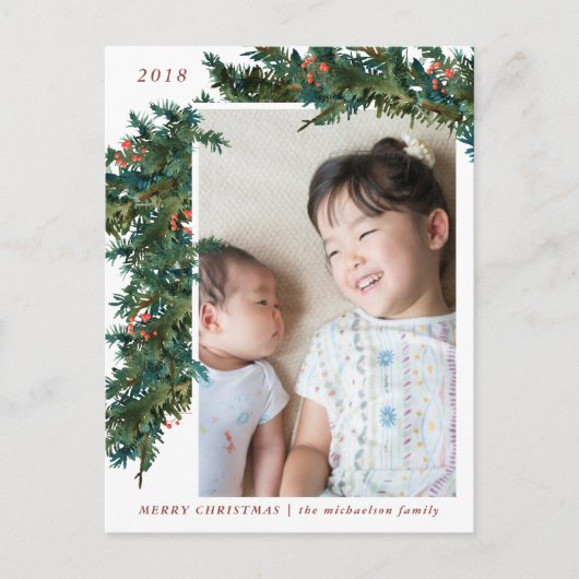 Bloemenslingers met winterbessen Foto Feestdagenkaart (Voorkant)