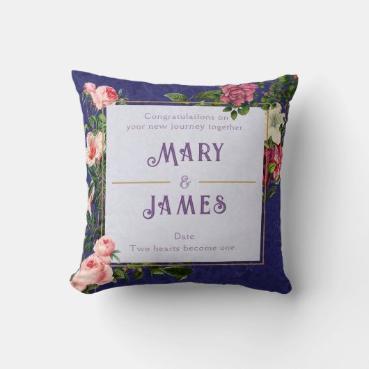 Bloemenspecifieke tekst Trouwjubilea cadeau Blauw Kussen (Voorkant)