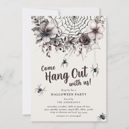 Bloemenspinnen komen Halloween-feest vieren Kaart (Voorkant)