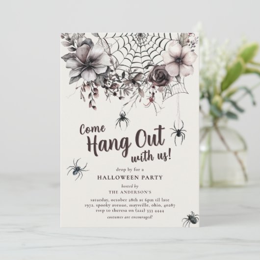 Bloemenspinnen komen Halloween-feest vieren Kaart (Staand voorkant)