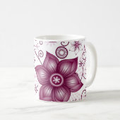 Bloemenspiraal Roze en Wit Patroon Koffiemok (Voorkant rechts)